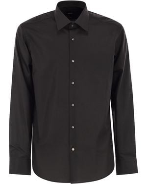 BOSS Regular Fit Hemd aus bügelleichter Baumwollpopeline - Schwarz