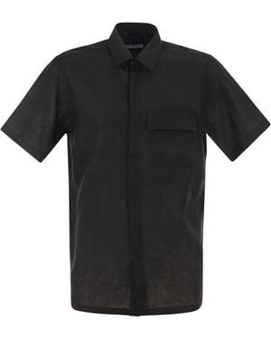 PT Torino Short Sleeved Linen Shirt - Black