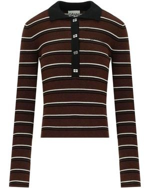 Ganni Striped Polo Shirt - Black
