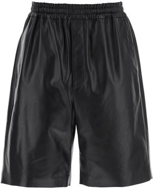 Jil Sander Leather Bermuda Shorts Voor - Zwart