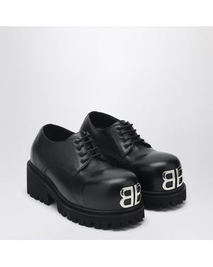 Balenciaga Oversized Toe Derby Dress Shoes With Metal Logo - Black