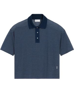 Ami Paris Striped Boxy Fit Polo With "Ami De Coeur" Patc - Blue