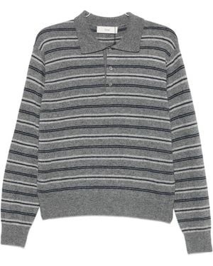 DUNST Wool Blend Striped Polo Shirt - Gray