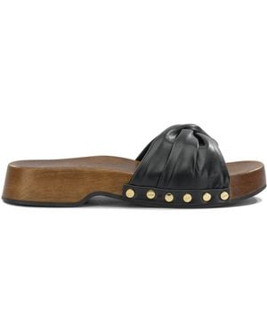 Ganni Tia Fairy Recycled Leather Polyurethane Polyester Wood Slides - Brown