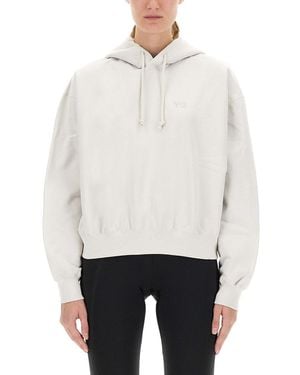 Y-3 Relaxed Fit Hooded Sweatshirt With Subtle Logo Detail - White