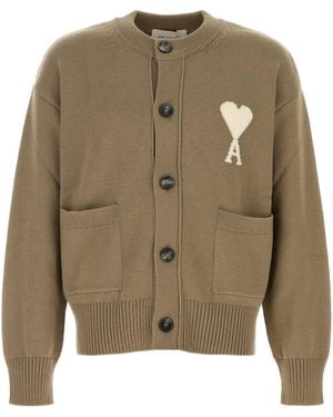 Ami Paris Cappuccino Wool Blend Cardigan - Green