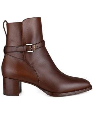 Ralph Lauren Almond-Toe Leather Buckle Boots - Brown