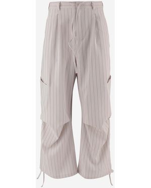 Y-3 Pantalones de pernera ancha a rayas con cordón - Gris