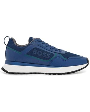 BOSS Atmungsaktive blaue Turnschuhe mit grünen Details und weißer Sohle