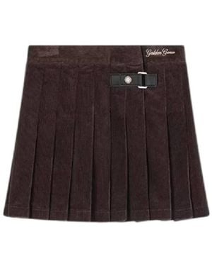 Golden Goose Journey Girl's Stitched Pleats Mini Skirt Side Closure Detail Washed Comfort Cotton Corduroy With Em - White