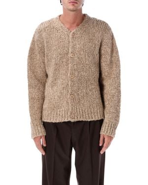 sunflower John Textured Italian Wool & Alpaca Cardigan With Subtle V-Neck And Corozo Buttons - Natural