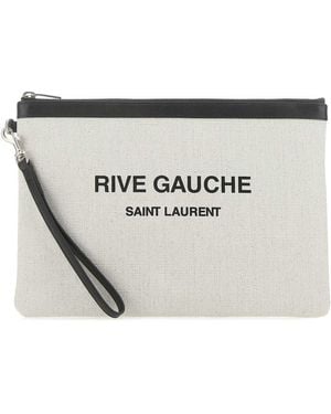 Saint Laurent Sand Canvas Rive Gauche Clutch - White