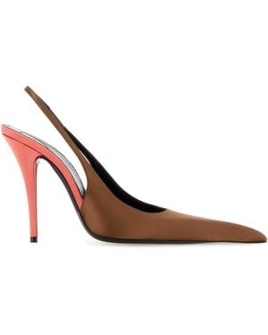 Saint Laurent Satin Deroche Slingback Court Shoes 110 - Brown