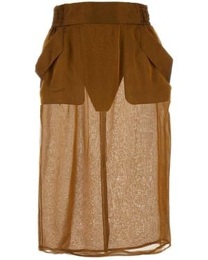 Saint Laurent Bronze Silk Skirt - Brown