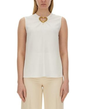 Moschino Blouse With Heart Applique And Subtle Keyhole Detail - White