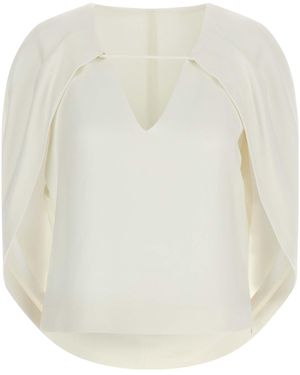 Alberta Ferretti Cape-Inspired Stretch Cady Top With Draped Eleganc - Weiß