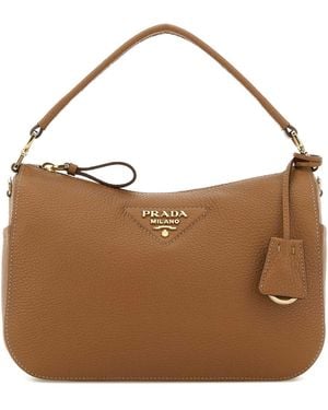 Prada Prada Textured Calf Leather Shoulder Bag - Brown