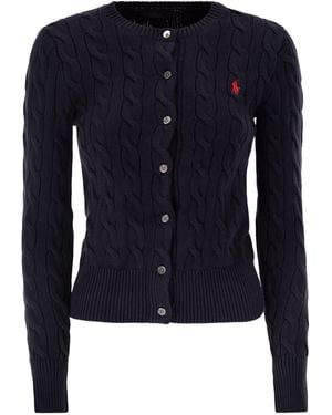 Polo Ralph Lauren Kabelgebreid Katoenen Vest Met Ronde Hals - Blauw