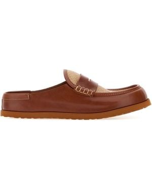 Birkenstock Two Tone Raffia And Nappa Leather Naples Slippers - Brown