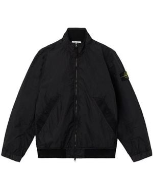Stone Island Lightweight Nylon Casual Jacket With High Collar And Unique Patch - Black