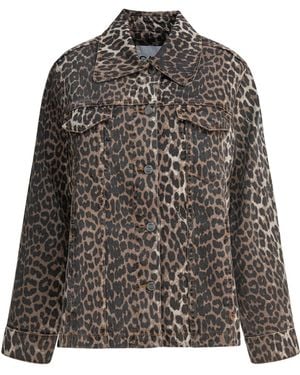 Ganni Leopard Denim Jacket - Grijs