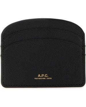 A.P.C. Demi Lune Hammered Leather Cardholder - Black