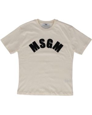 MSGM Jersey T Shirt Girl Crema/Cream Nero/Bl - Gray