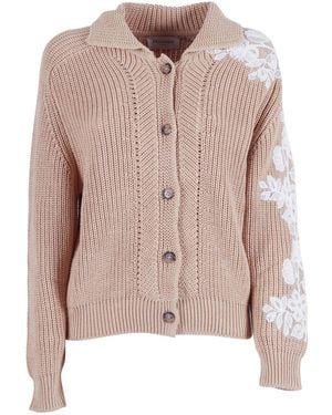 Ermanno Scervino Lace-Patch Chunky-Knit Cardigan - Pink