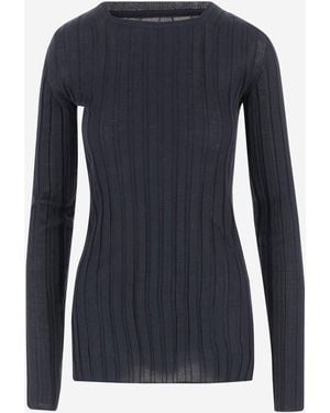 Carven Ribbed Wool And Silk Sweater - Blue