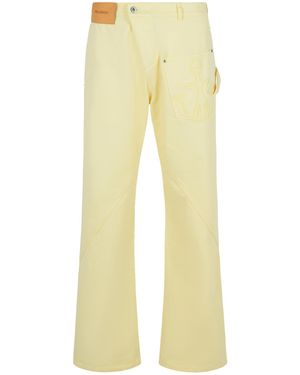 JW Anderson Jw Anderson Workwear' Cotton Pants With Twisted Leg - Yellow