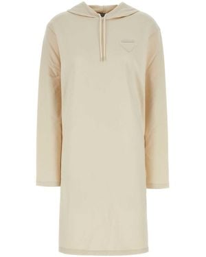 Prada Cream Stretch Cotton Sweatshirt Dress - Natural