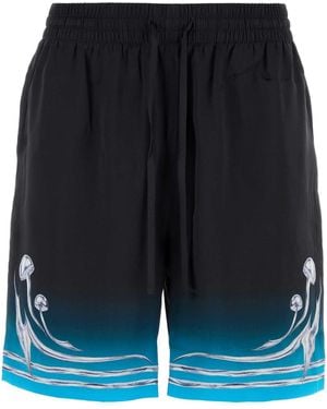 CASABLANCA Printed Satin Bermuda Shorts - Blue