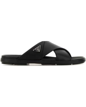 Prada Leather Slippers - Black