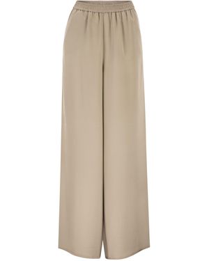 Max Mara Mxmvolonta Broek Van Pure Zijde Met Wijde Pijpen - Naturel