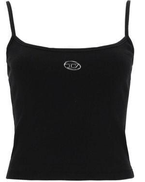 DIESEL Top With Thin Straps And D-Logo Plaque On The Front - Black