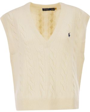 Polo Ralph Lauren Zopfstrickweste aus Wolle und Kaschmir - Natur