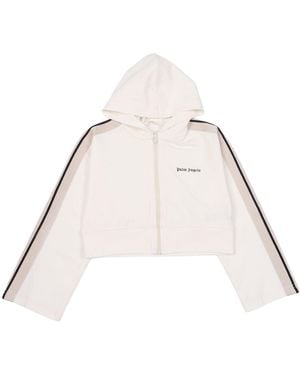 Palm Angels Track Cropped Zip Hoodie Girl - Natural