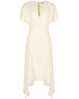 Stella McCartney Fluid V-Neck Asymmetric Midi Dress - White