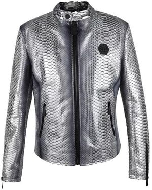 Philipp Plein Leather Jacket - Gray