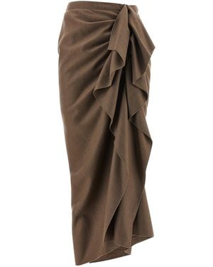 Fabiana Filippi Pinstriped Virgin Wool Midi Skirt With Draping - Braun