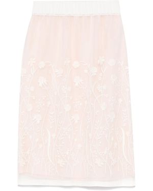 P.A.R.O.S.H. Sorgente Floral-Embroidered Midi Skirt - Pink