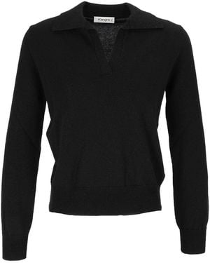 Kangra Cashmere Kangra Kasjmier Regular Fit Open Poloshirt Met Lange Mouwen - Zwart