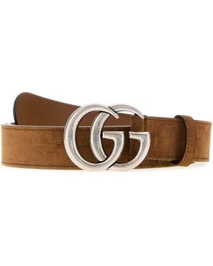 Gucci Camel Suede Belt - White