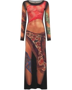 Marine Serre Draped Statue Jersey Maxi-Jurk - Rood