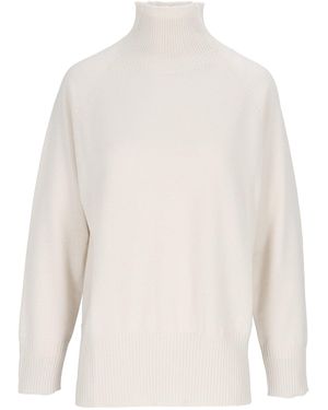 Kangra Cashmere Raglan Turtleneck Jumper With Side Slits - White