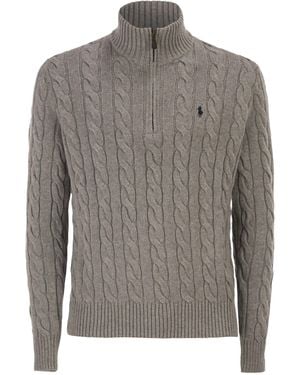 Polo Ralph Lauren Cotton Cable Knit Sweater With Zip Fastening - Gray