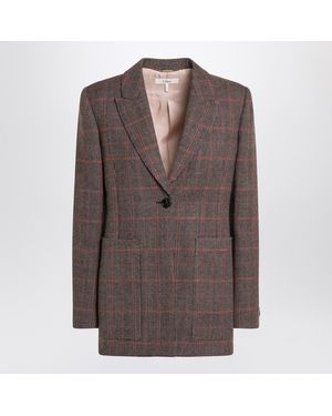 Chloé Single Breasted Checked Wool Jacket - Brown