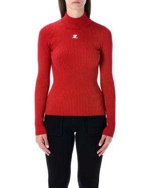 Courreges Courrèges Rib Knit Mock Neck Jumper - Red