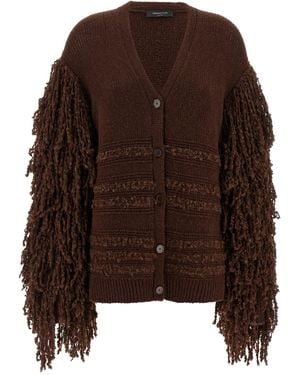 Fabiana Filippi Bouclé Fransen -Strickjacke - Braun