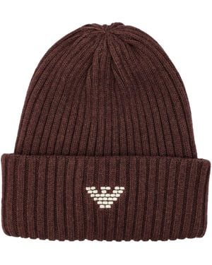 Emporio Armani Ribbed Wool Beanie - Brown